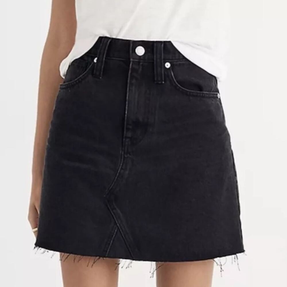 Madewell Black Gray Womens Mini Asymmetrical Frayed Hem Skirt Size 24